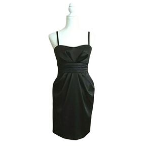 BCX Dress Black Pleated Cummerbund Sash Cocktail Satin Knee Length Size 9 Junior